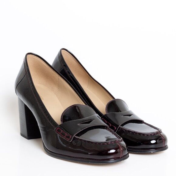 Michael Kors Buchanan Burgundy Patent Block Heel Loafers Preppy - Picture 4 of 16